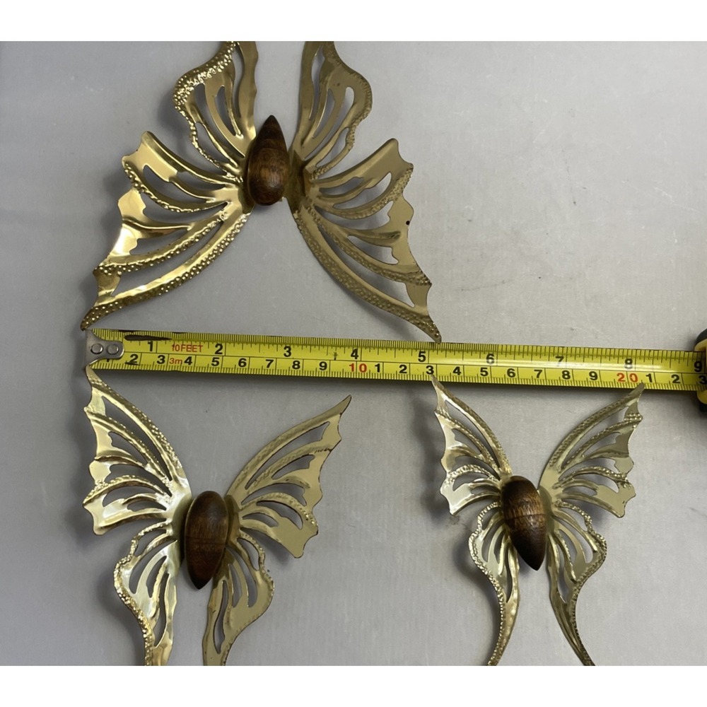 VTG Home Interiors Butterfly Set of 3 Gold & Wood Butterflies Wall Decor HOMCO - Picture 9 of 9